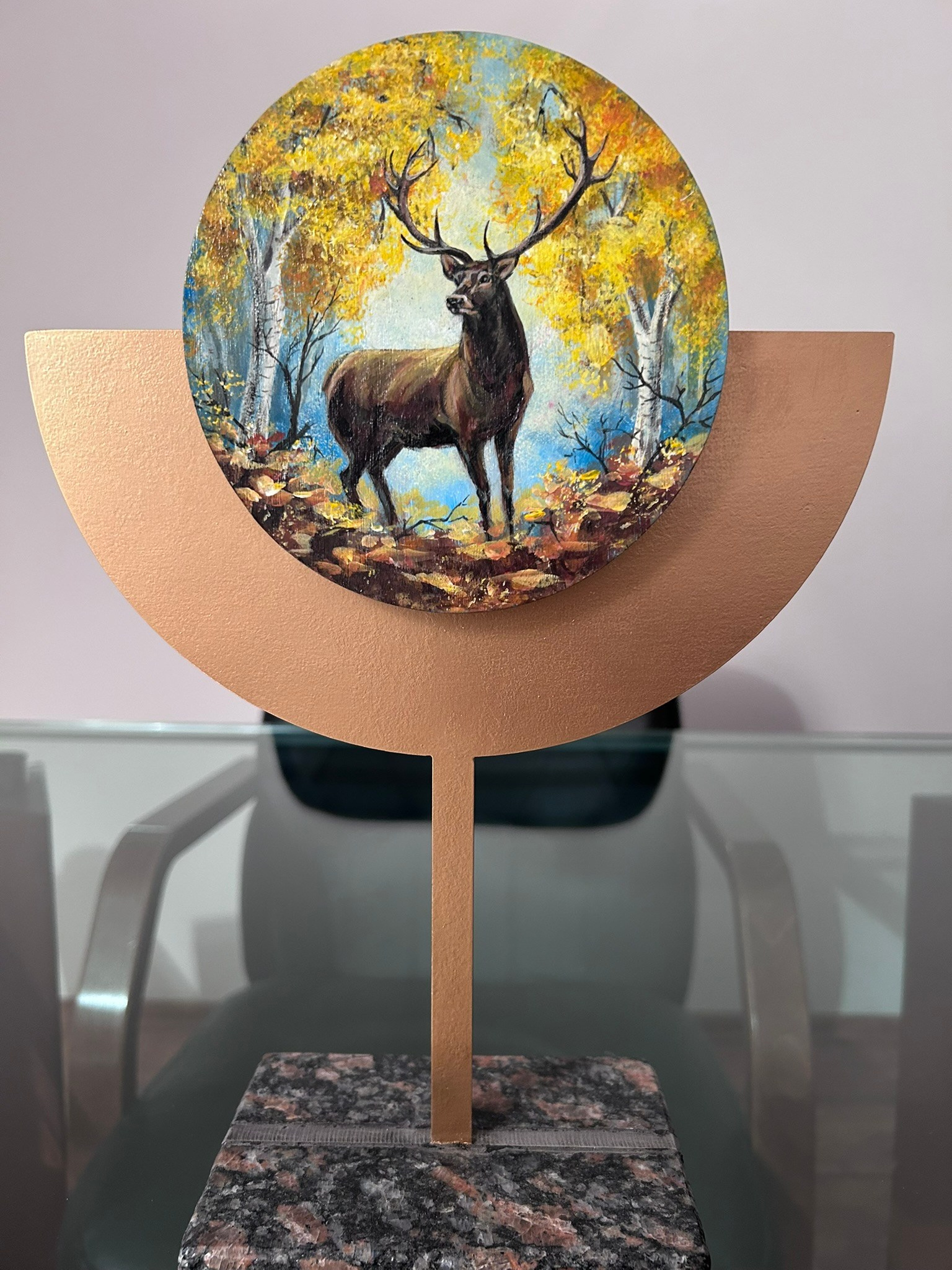 Благородный олень. Художественная ручная роспись. Металл, дерево, камень