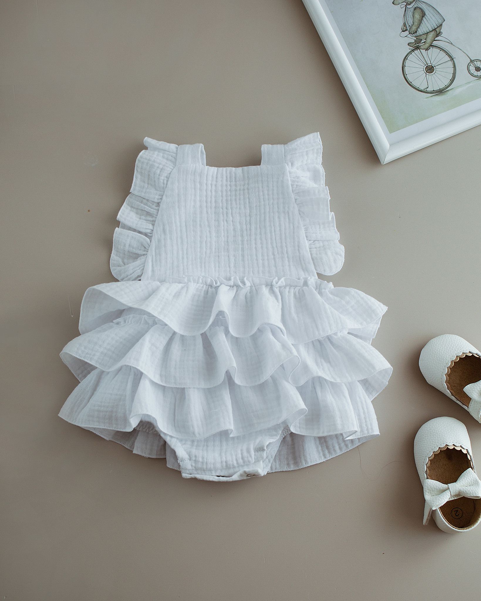 N-071 Ромпер с воланами белый 62. Эко-одежда для детей