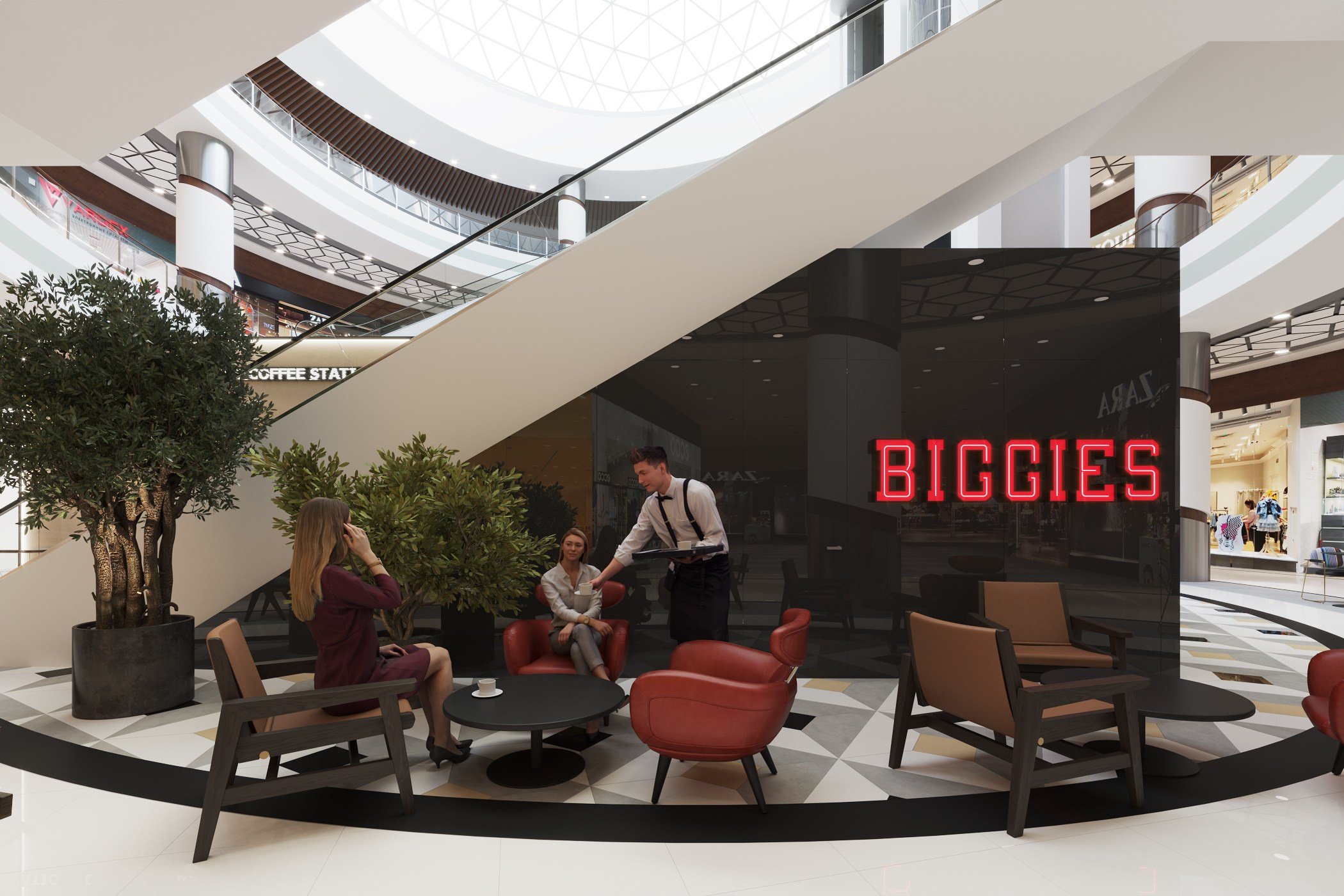 BIGGIES / кофейня, 650 м² (1). Rezells Architects — студия дизайна жилых и коммерческих интерьеров