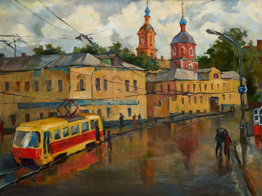 Картина маслом старая Москва, холст масло, городской пейзаж художник Станислав Скобелев