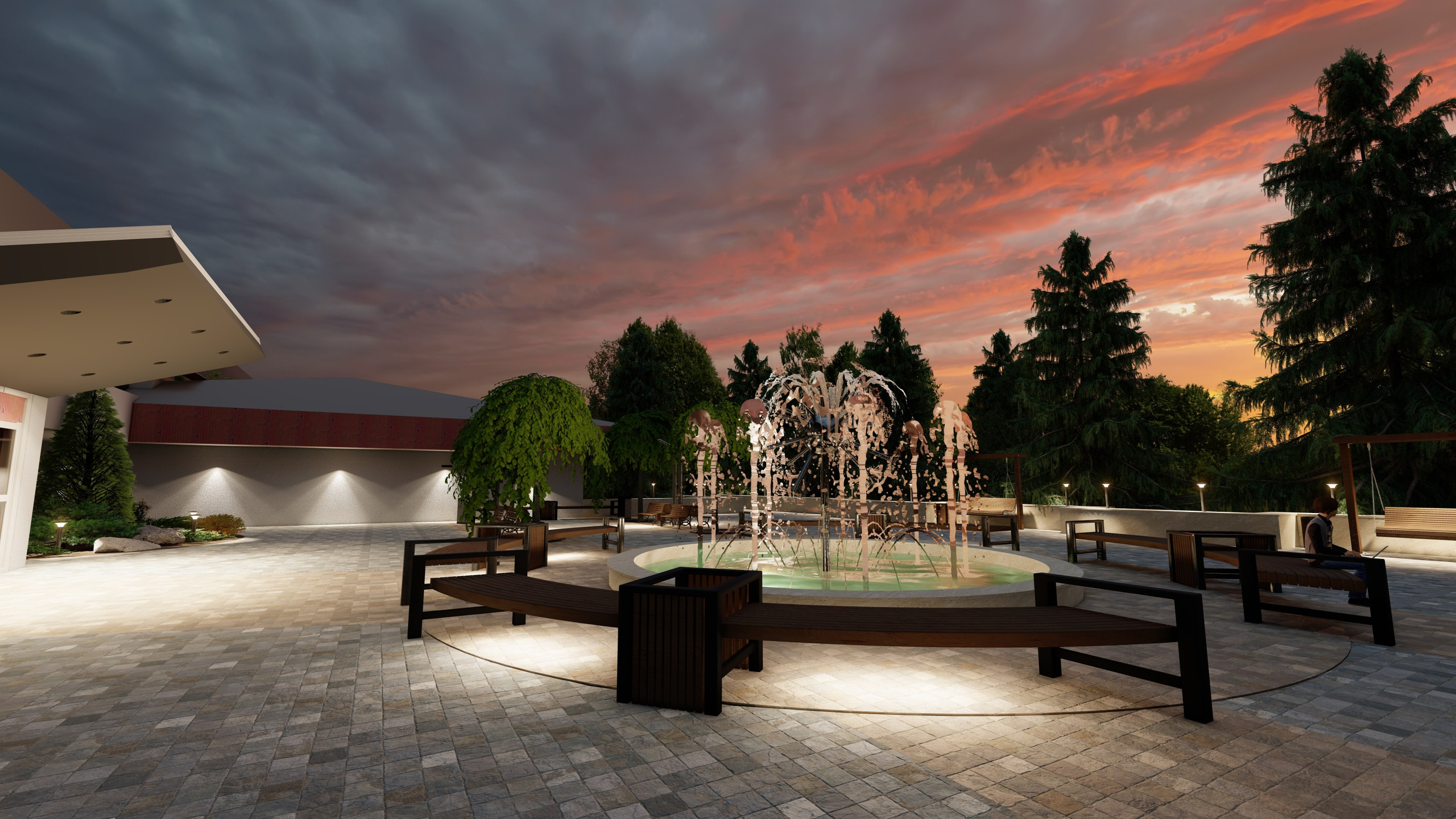 Проект благоустройства территории санатория «Россия»: ландшафтный дизайн, фонтанная зона отдыха, зонирование и 3D-визуализация. Дизайн интерьера, мебели и ландшафта на КМВ | OXY Design