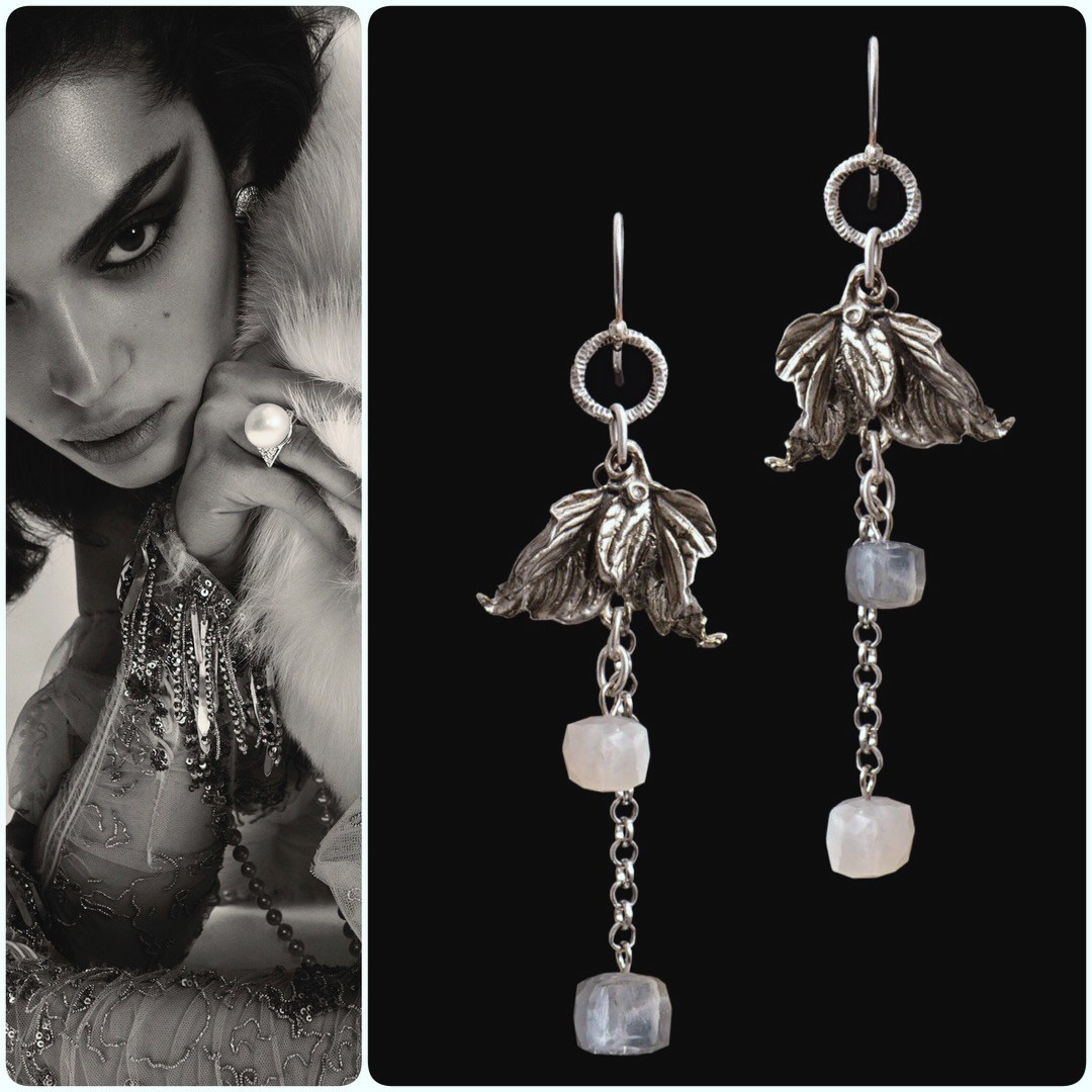 серьги из серебра с лунным камнем