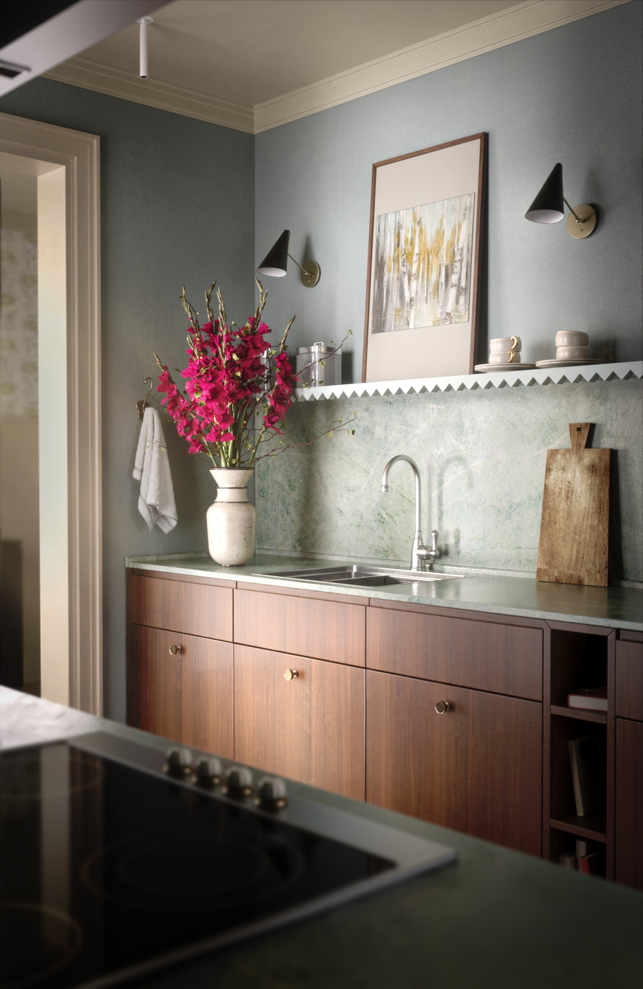 Honey Wood Kitchen by Alena Krasnova. 3D visualization for architects and designers