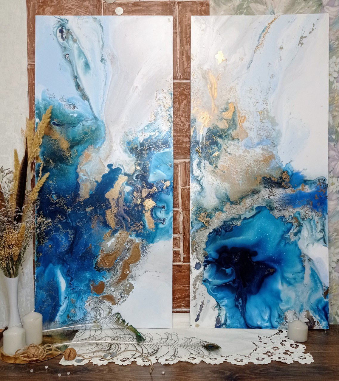 Интерьерная картина в голубых тонах абстракция. MONA-ART. Студия авторского декора на заказ: зеркала-скалы по вашим размерам, столики, 3D панно, интерьерные картины, торшеры, светильники,