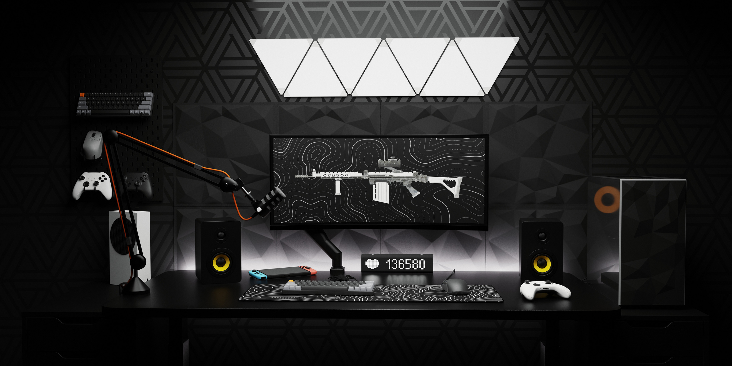 Тёмный интерьер геймера. Купить коммерческие фотографии для использования в дизайне и рекламе