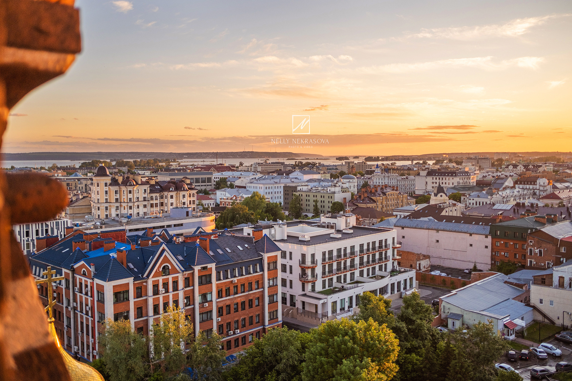 Казань с высоты, смотровая площадка, виды с Колокольни Богоявленского собора на закате