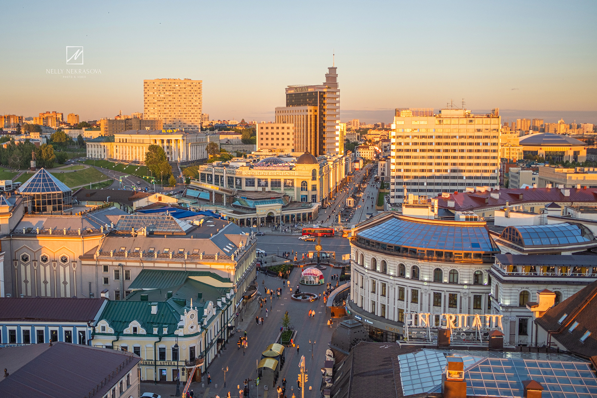Казань с высоты, смотровая площадка, виды с Колокольни Богоявленского собора на закате