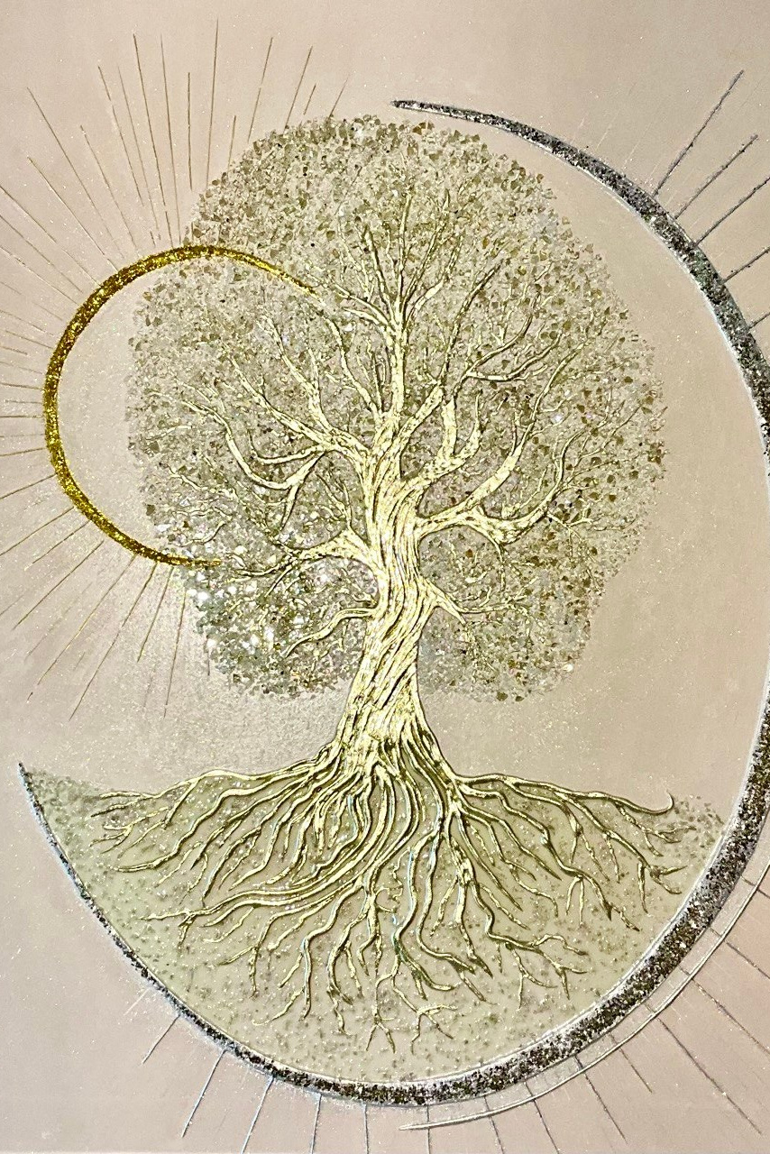 картина древо жизни, древо рода, luxury картина, интерьерная картина, элитный декор, картина с золотой поталью, картина с натуральными камнями, картина для холла, символическая картина, premium wall art, дизайнерская картина.