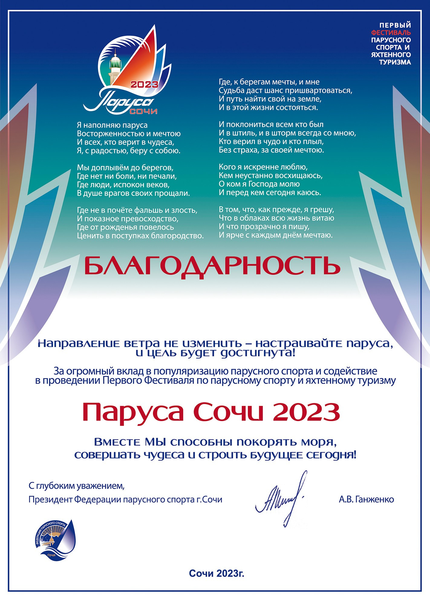 Фирменный стиль фестиваля Паруса Сочи. Интерьерный дизайнер в Сочи Поплавская Татьяна. Проектирование интерьеров и организация процесса ремонта