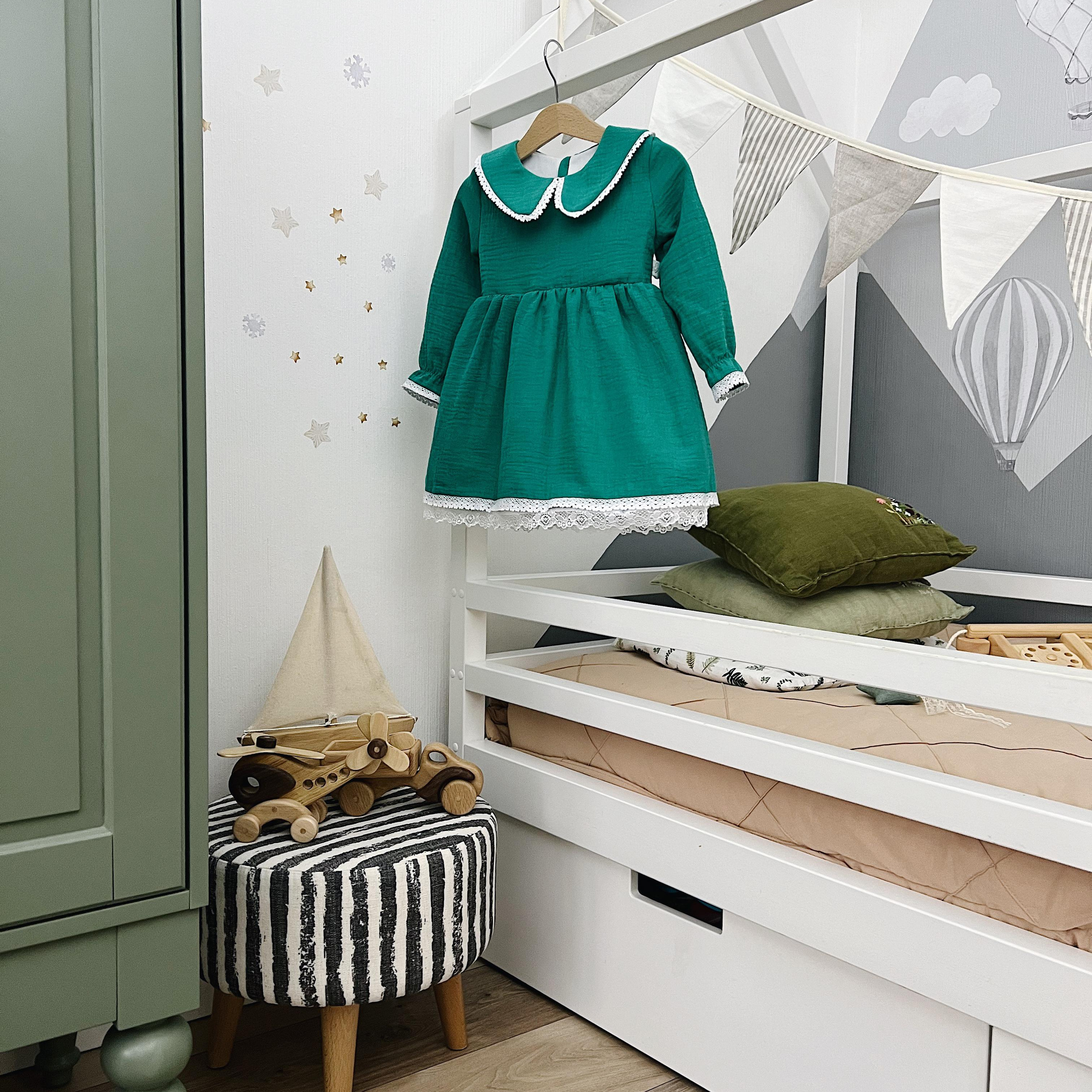 N-045 Платье «Шарлотта» 80-86 нефрит. Эко-одежда для детей