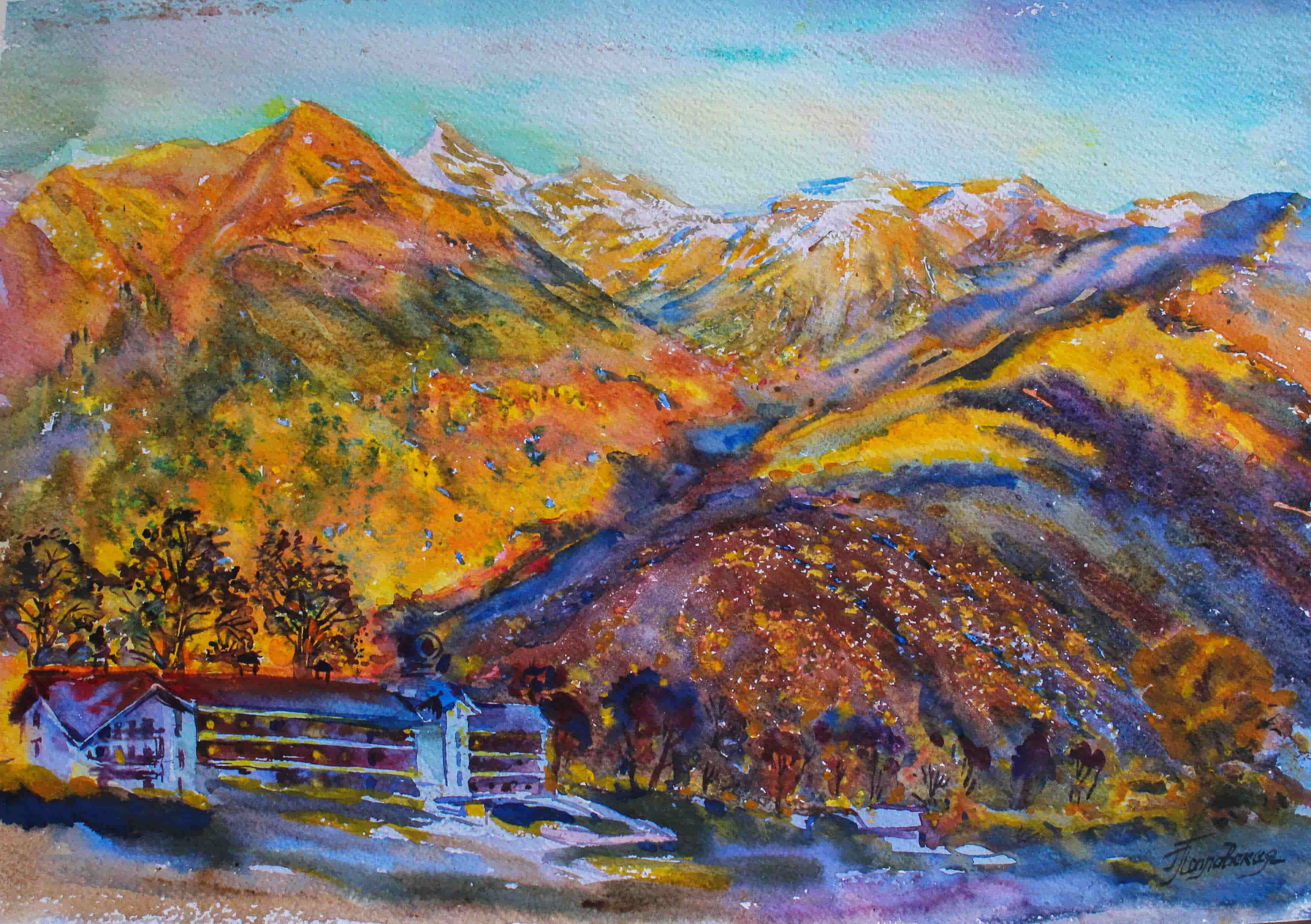 «Закат в Горной Олимпийской деревне на Роза Хутор». Свет акварели Галины Поплавской