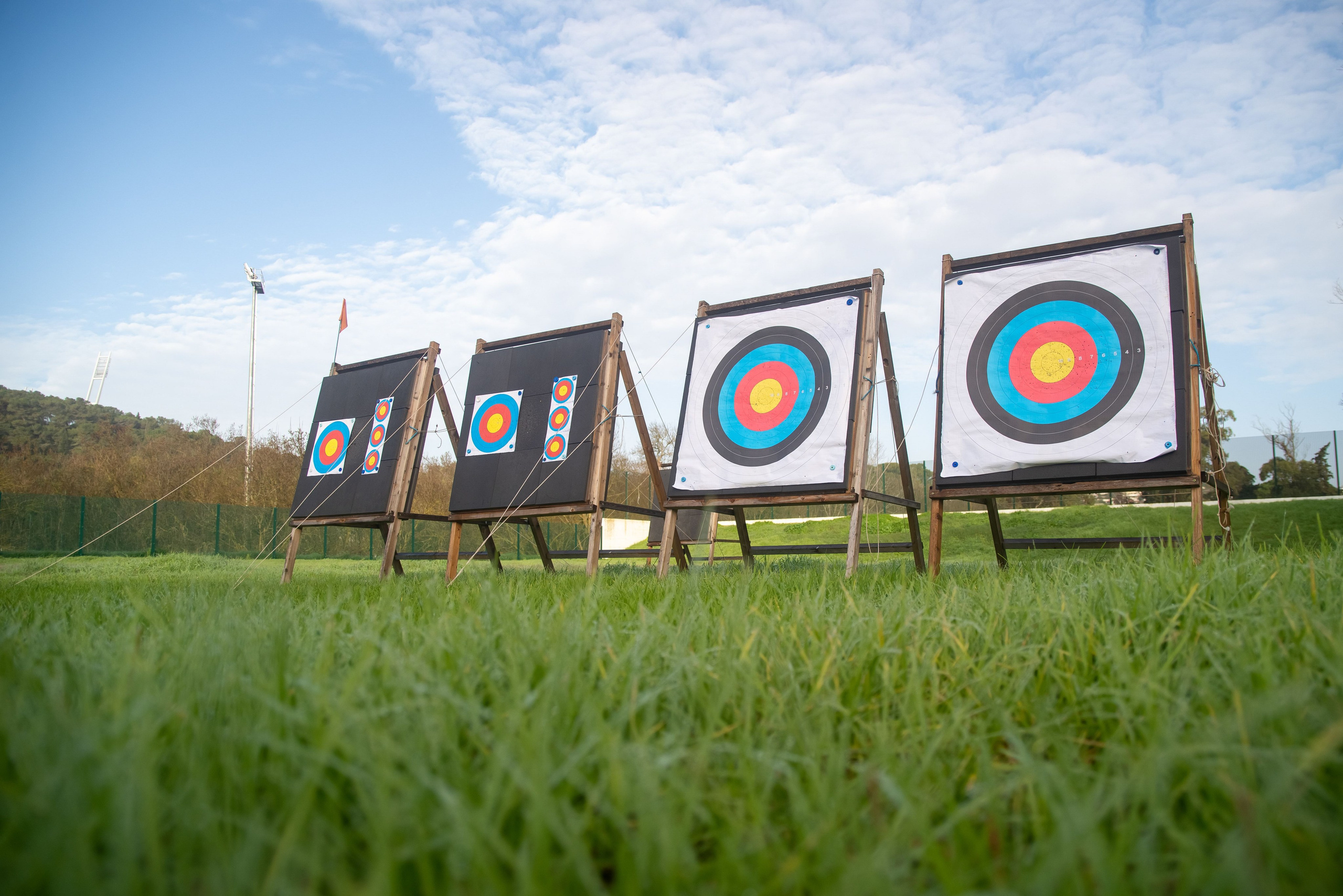 Archery targets set up for a corporate team-building program outside Baku