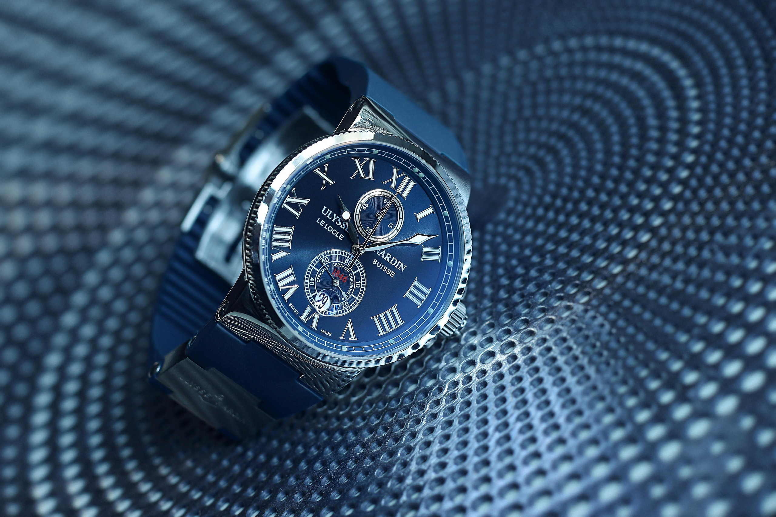 Предметная съемка часов. Швейцарские часы Ulysse Nardin Maxi Marine.