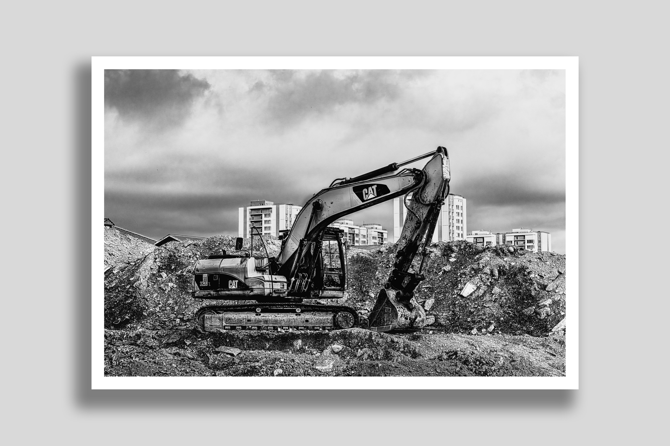 Черно-Белая Ч/Б спецтехника экскаватор стройка