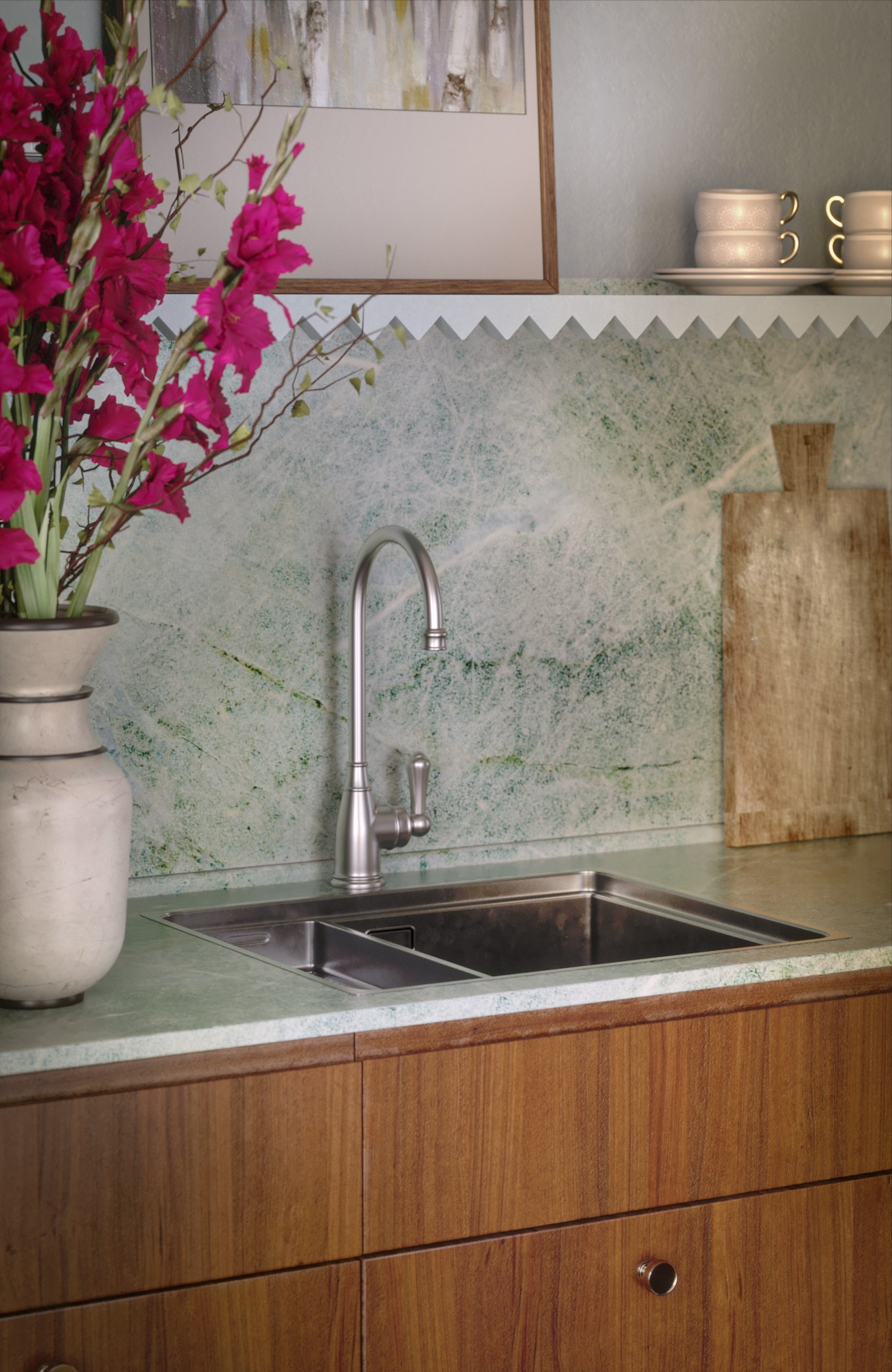 Honey Wood Kitchen by Alena Krasnova. 3D visualization for architects and designers