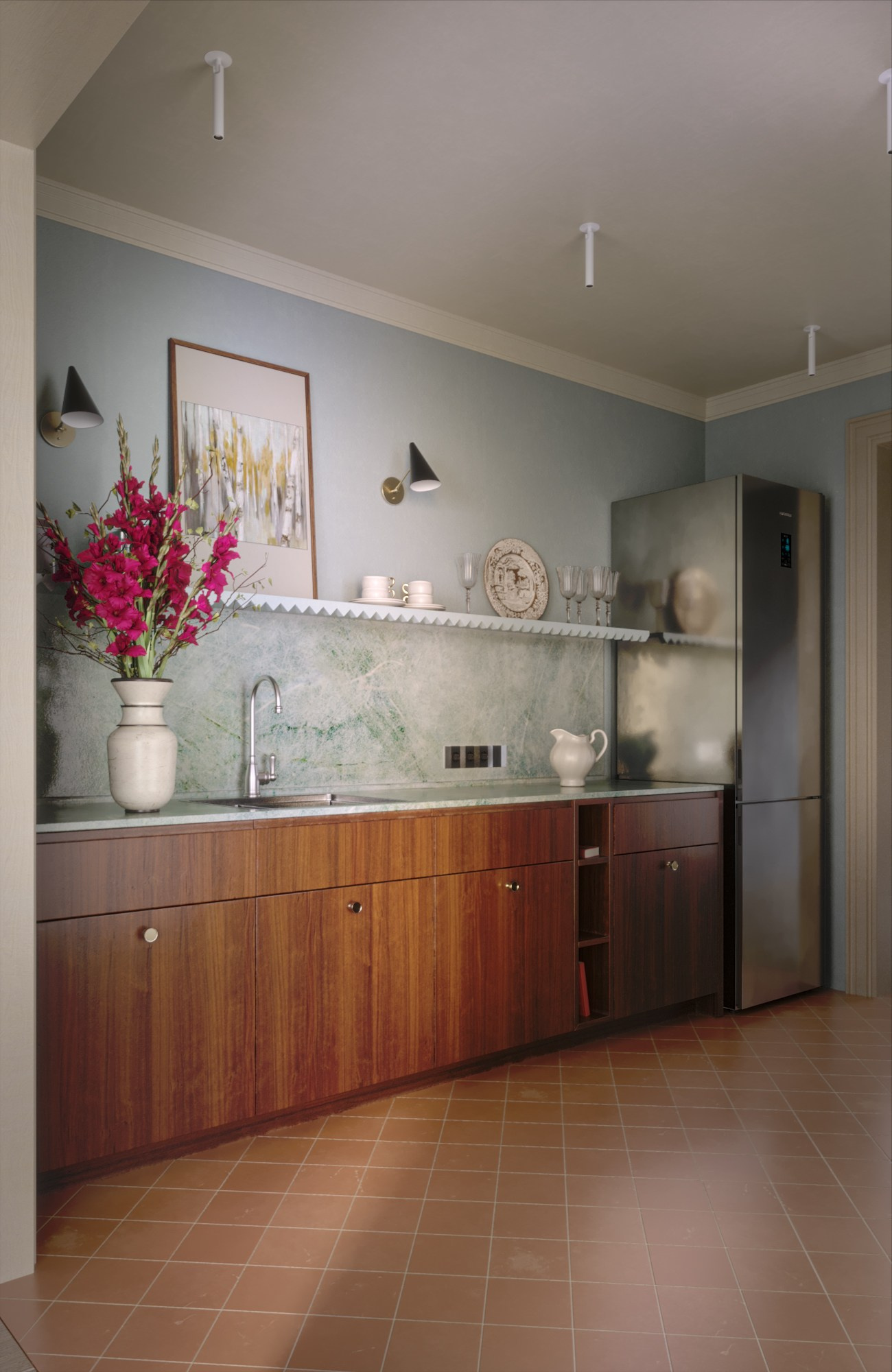 Honey Wood Kitchen by Alena Krasnova. 3D visualization for architects and designers