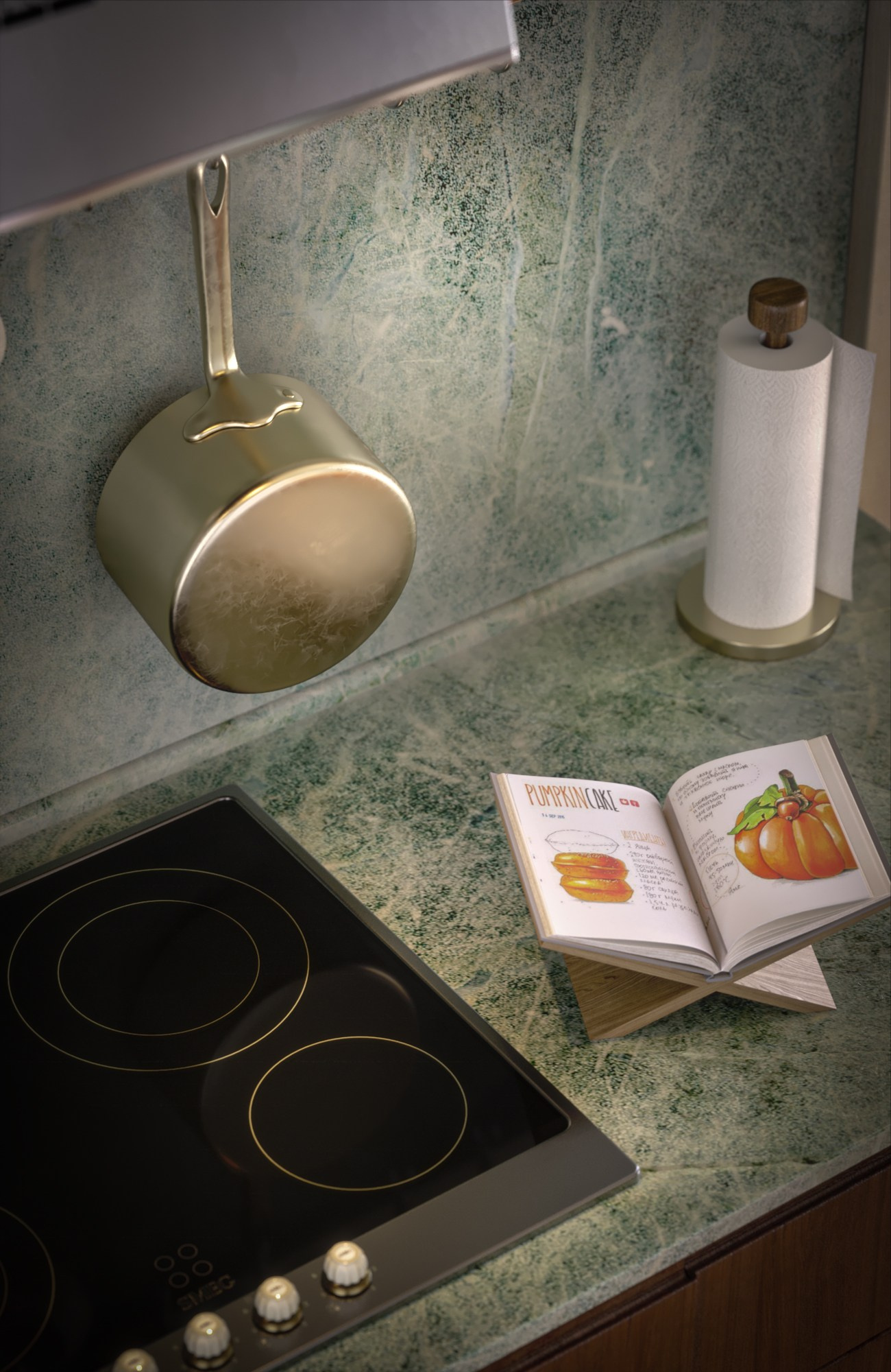 Honey Wood Kitchen by Alena Krasnova. 3D visualization for architects and designers