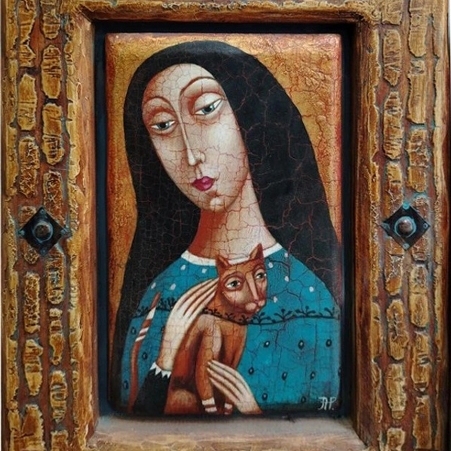 «Девушка с котом». Artrostragallery.ru