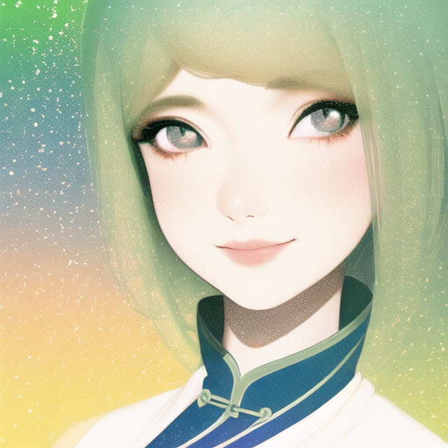 a woman with green hair and green blue eyes, an ultrafine detailed painting, anime aesthetic