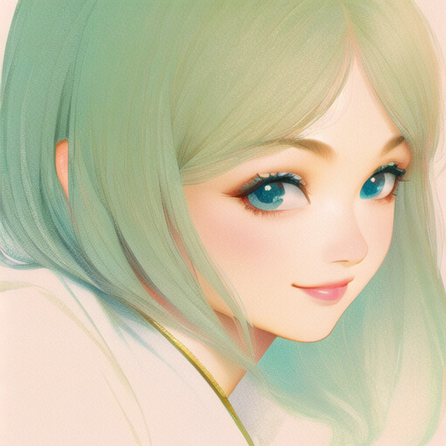 a digital painting of a woman with green hair, anime aesthetic, detailed painting, anime