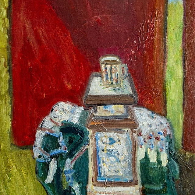 Чай со слоном. Холст, картон, масло, 40х30, 2024