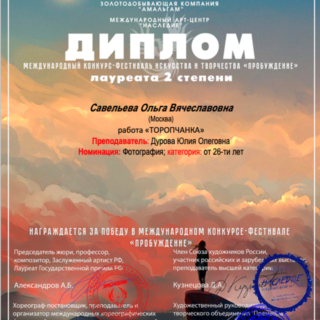Дипломы. Савельева Ольга фотохудожник-портретист Москва