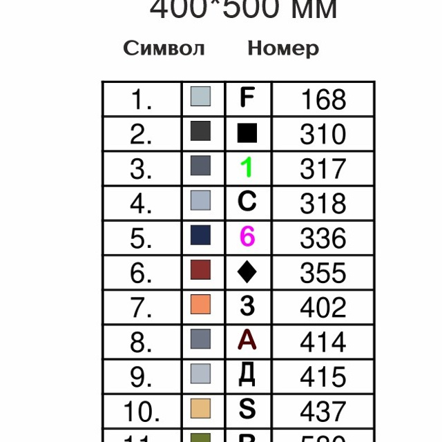 Цветовые карты квадратные стразы. Алмазная мозаика CVL