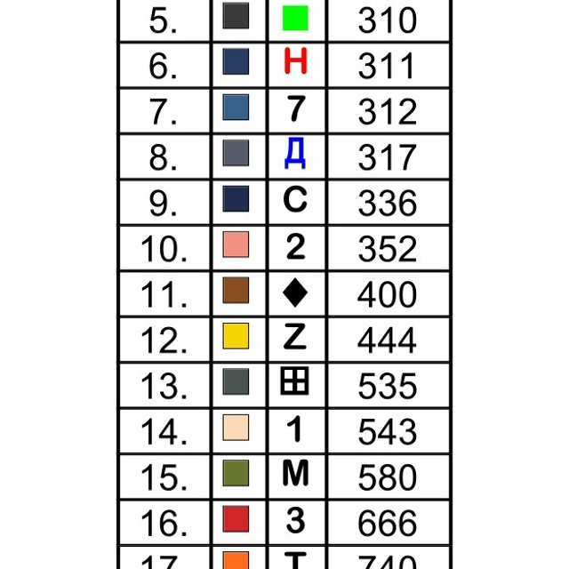 Цветовые карты квадратные стразы. Алмазная мозаика CVL