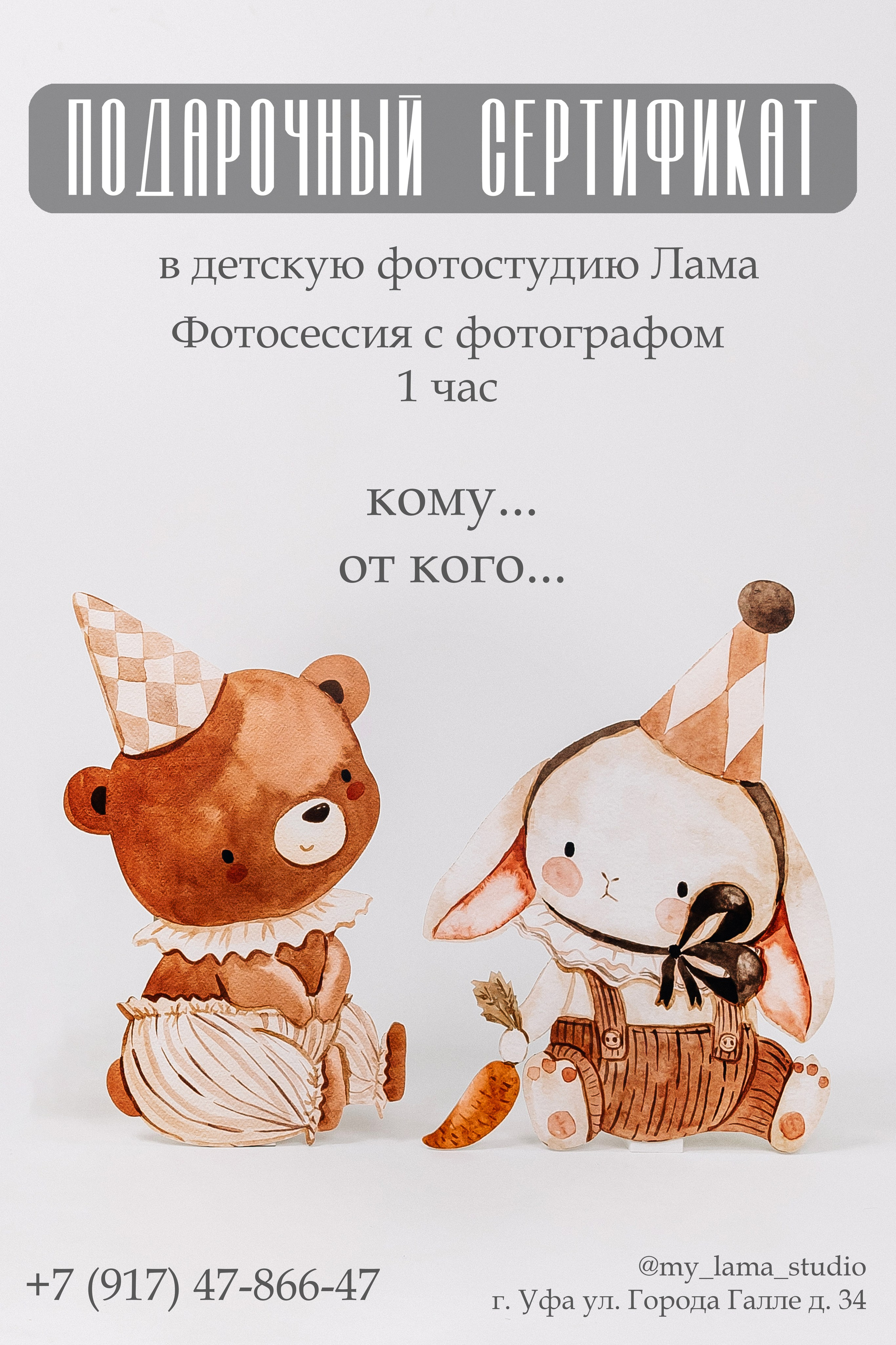 Подарочный сертификат. «Лама» Детская фотостудия Уфа