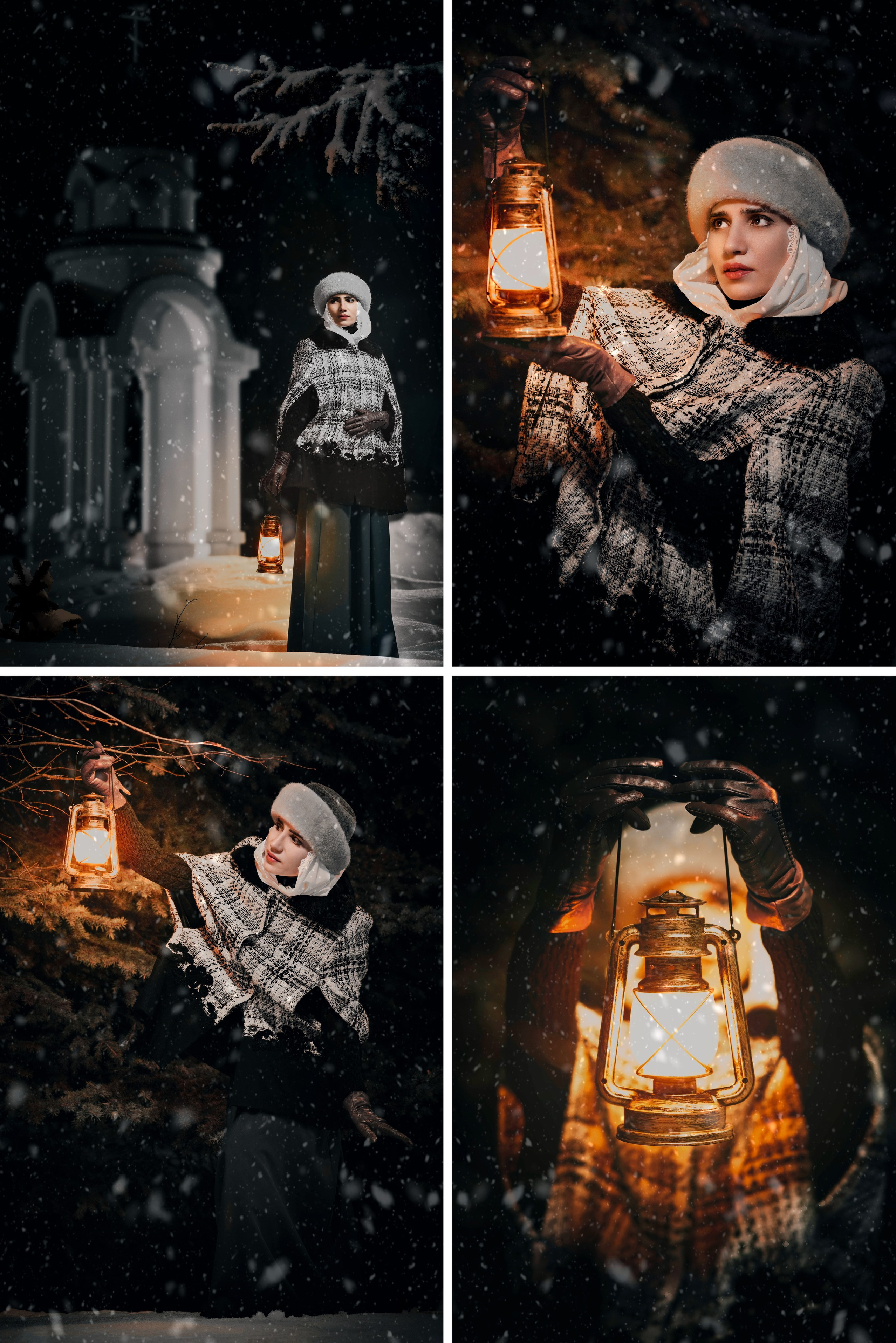 Фотосессия в ретро-стиле с лампой летучая мышь