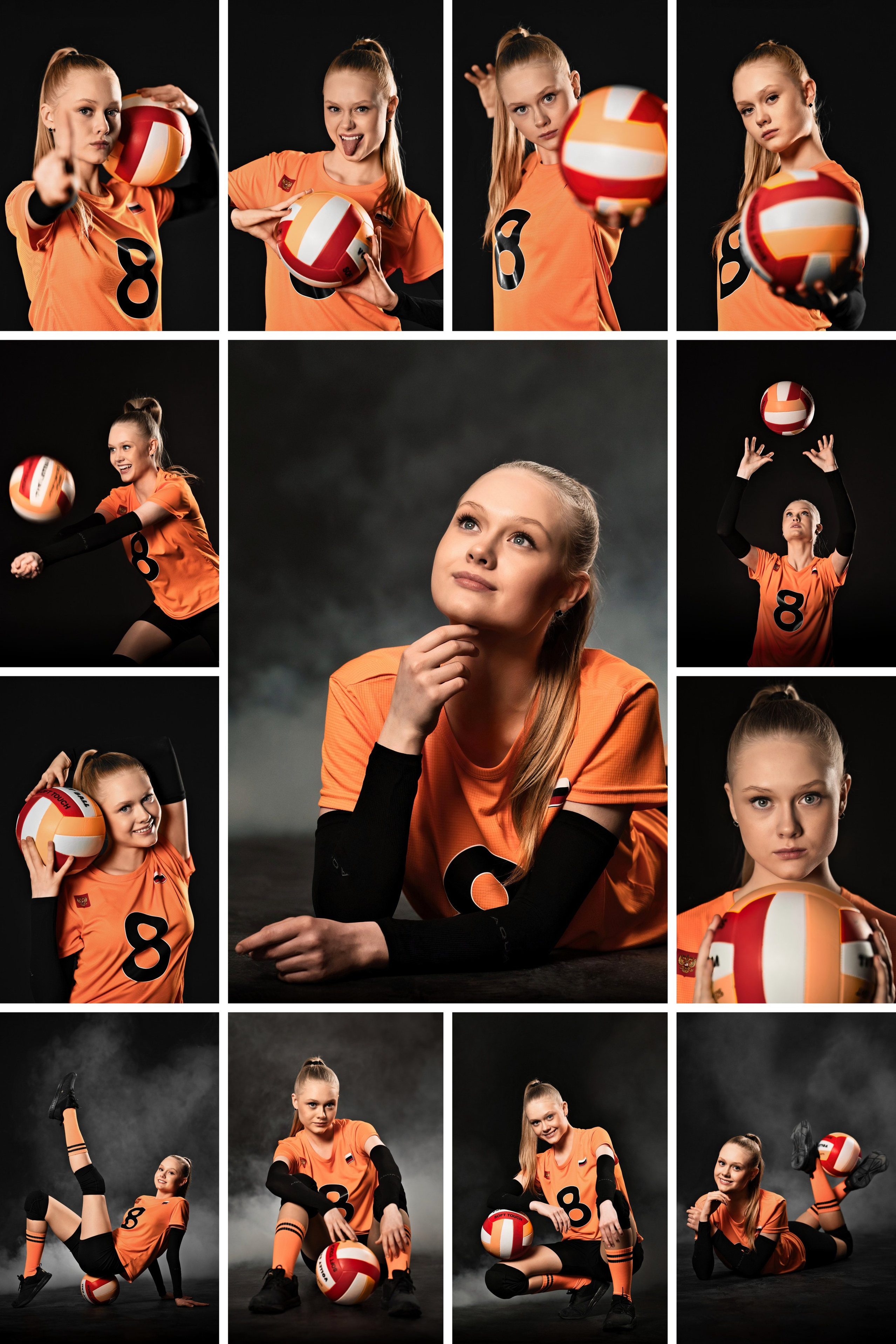 фотосессия волейболистки спортивный стиль блондинка на черном фоне