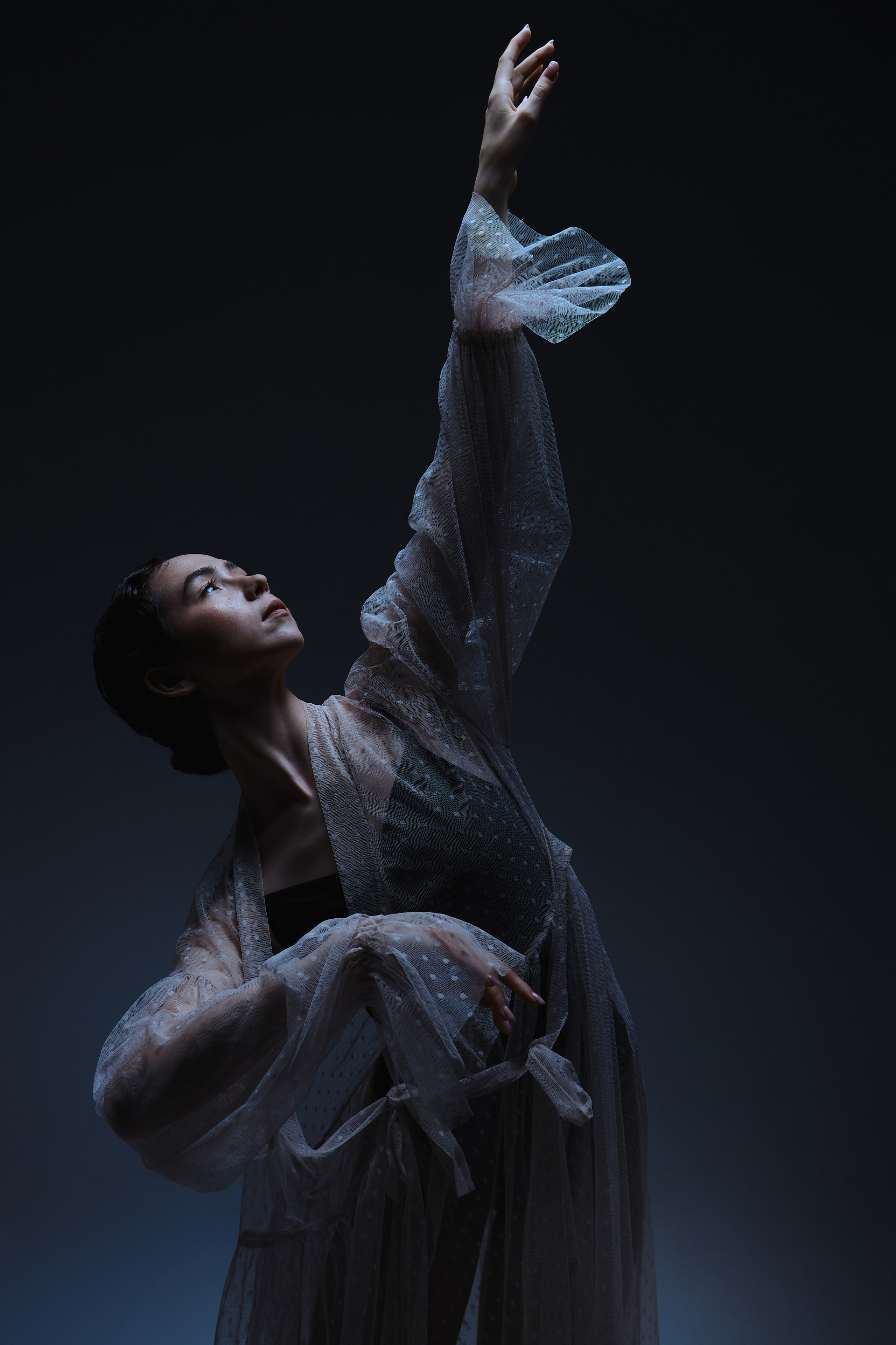 Фотосессия в образе балерины в платье сетка СИНИОКО. Одежда из Санкт-Петербурга СИНИОКО