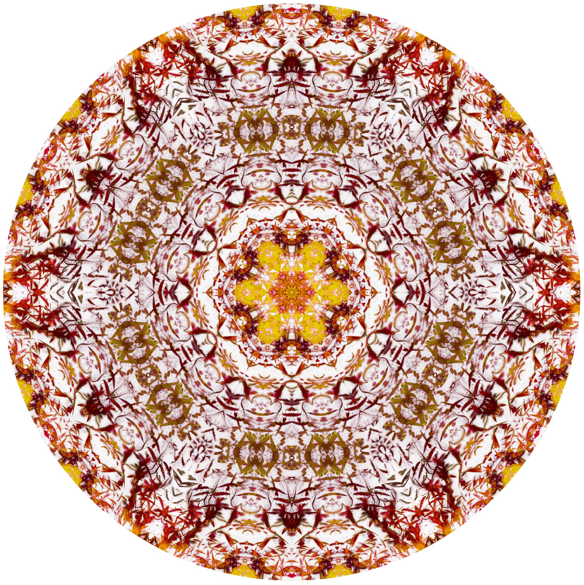 Мандала «Магия солнечного круга» цикл Солнечные мандалы: цвет белый, желтый, оранжевый, красный, элементы зеленого. Автор: Ярра-искатель, художник - шаман