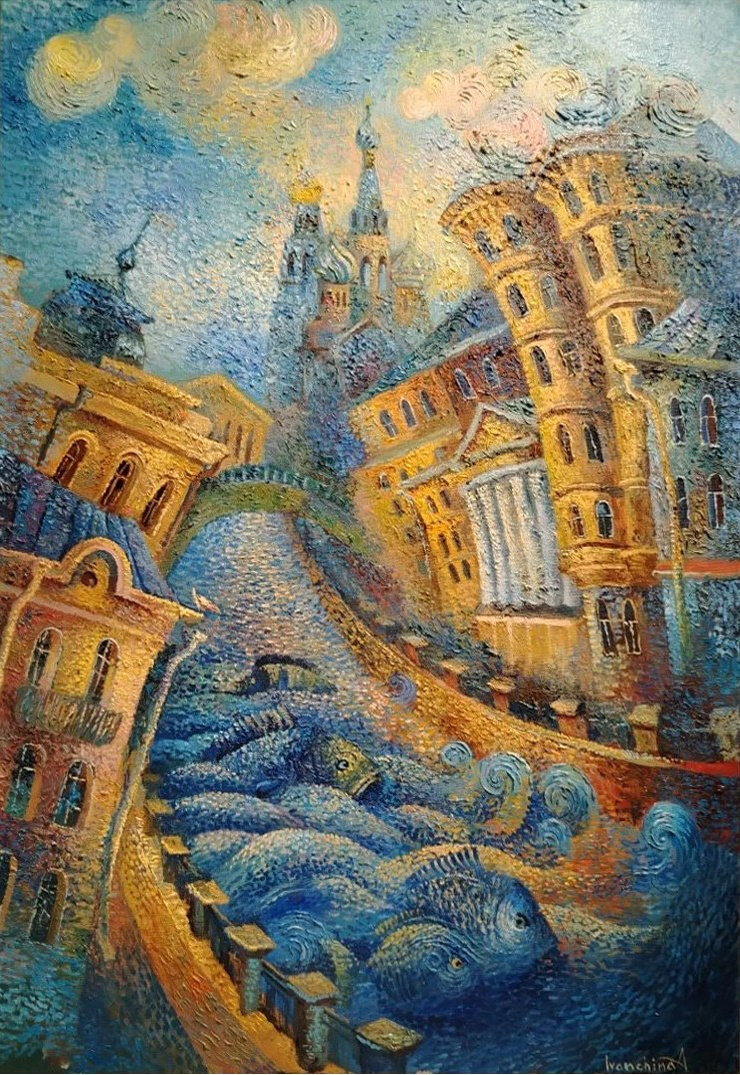 Город, виды Санкт-Петербурга, Мойка, облака, фантазии