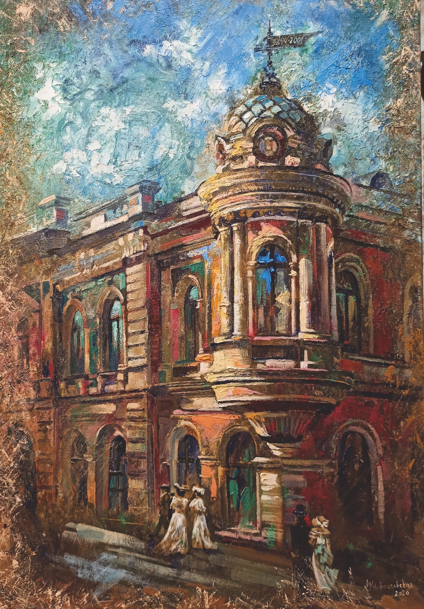 картины, интерьерные картины, картины маслом, масло, природа, живопись, Нижний Новгород, город, картина с Нижнем Новгородом, виды Нижнего, церковь, картина с церковью, усадьба, старина, ретро стиль, прогулка по Нижнему, осень, осенняя картина, Старый Нижний, нижегородские виды, банк, улица Рождественская