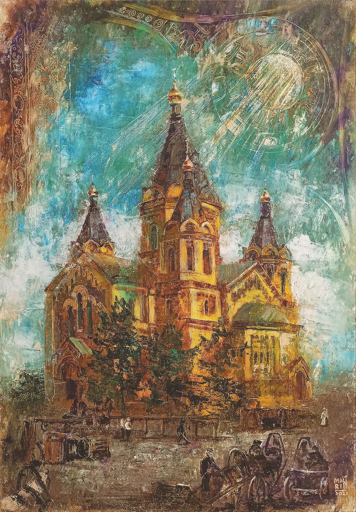 Нижний Новгород, старый Нижний,картины с Нижнем Новгородом, художник Марина Новосельская, ретро, картина в подарок, нижегородские художники, достопримечательности Нижнего Новгорода, собор Александра Невского, храмы Нижнего Новгорода