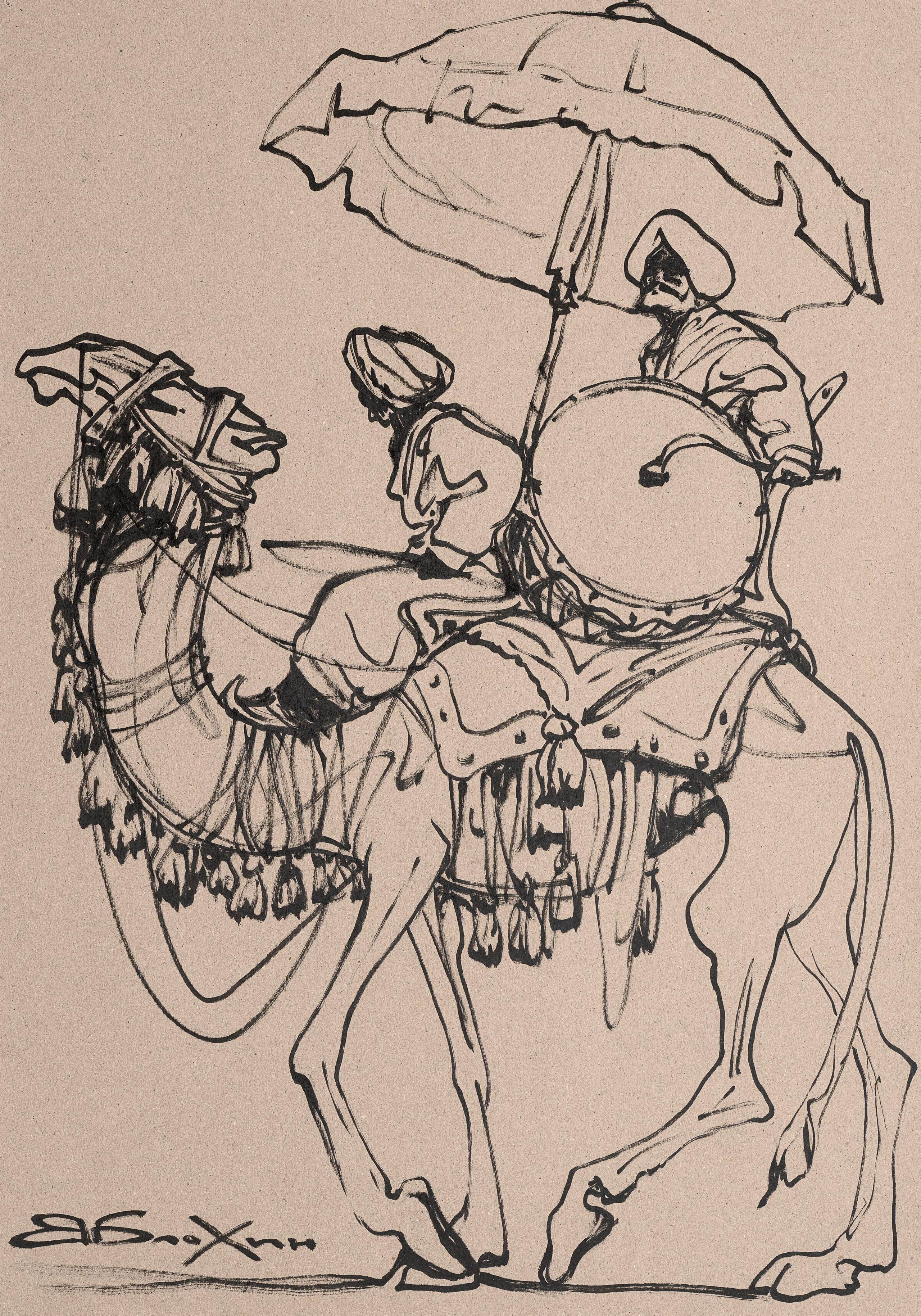 Эскиз к картине «Шествие индийских воинов» фрагмент 1 «Барабанщик» - Валерий Блохин