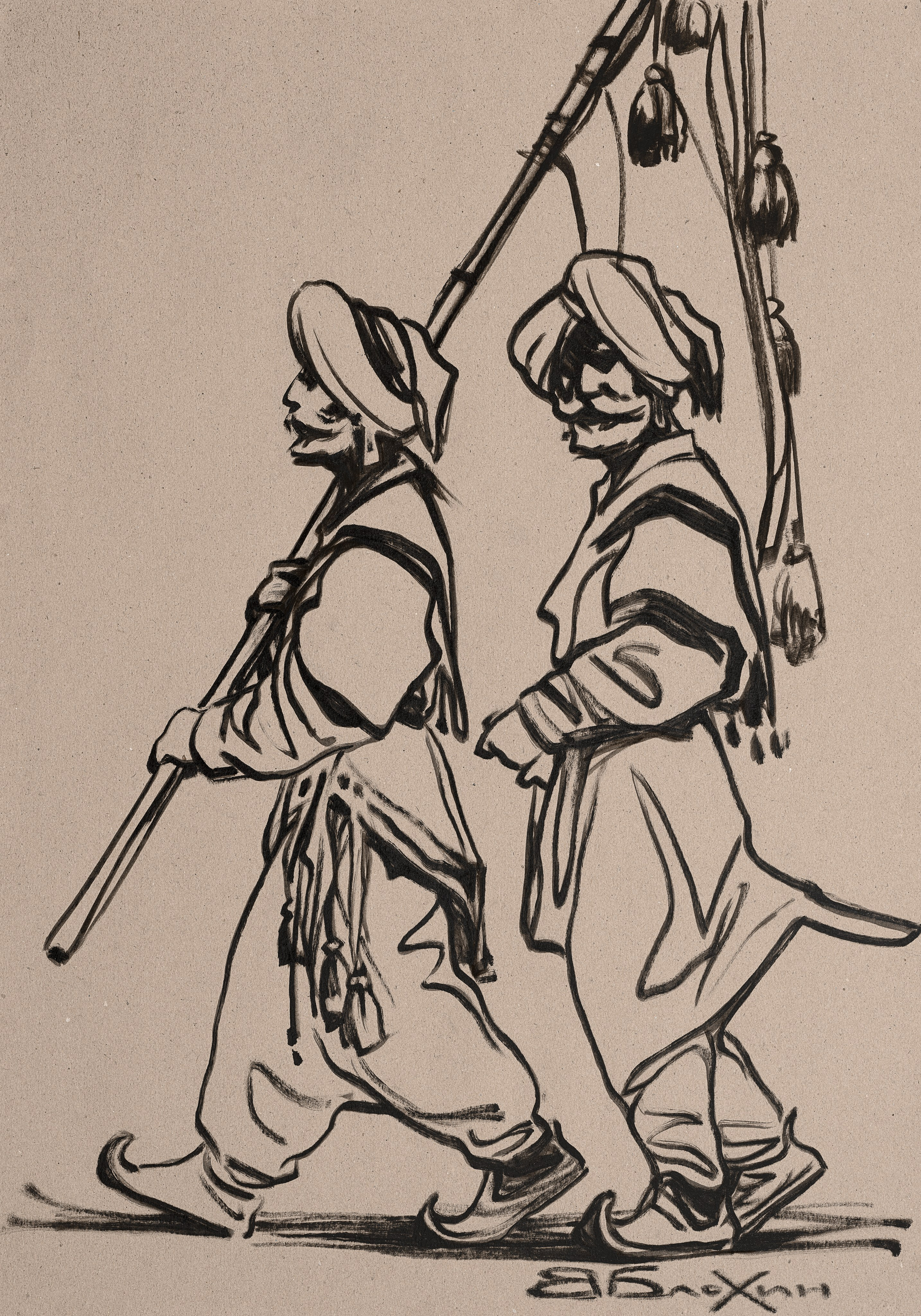 Эскиз к картине «Шествие индийских воинов» фрагмент 4 «Два воина» - Валерий Блохин