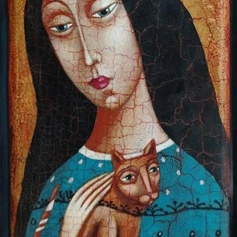 «Девушка с котом». Artrostragallery.ru