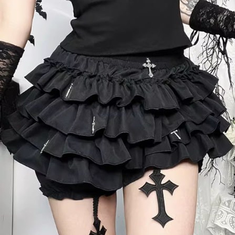 Готическая многослойная мини-юбка с рюшами и крест. Matador