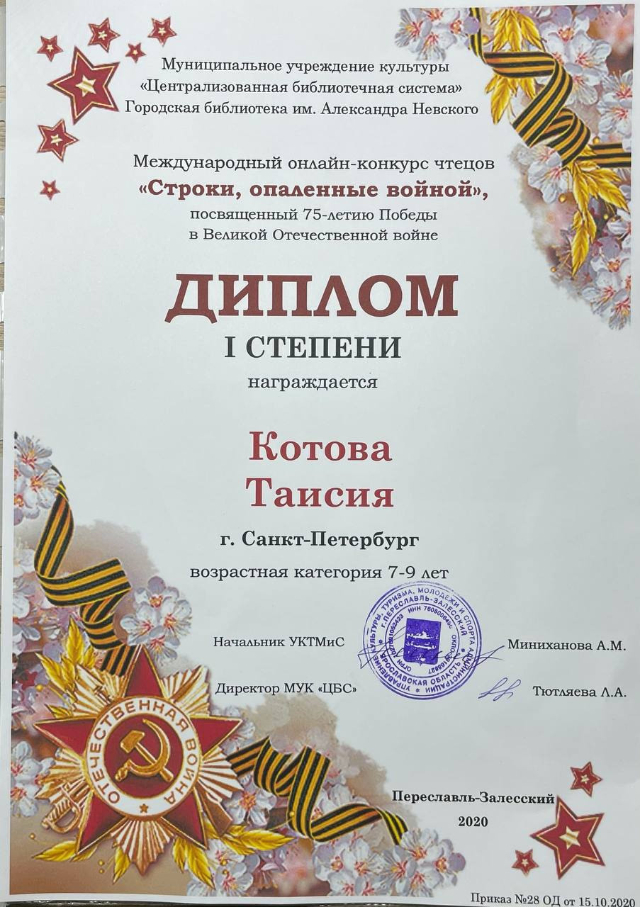 Награды. Актриса Таисия Котова