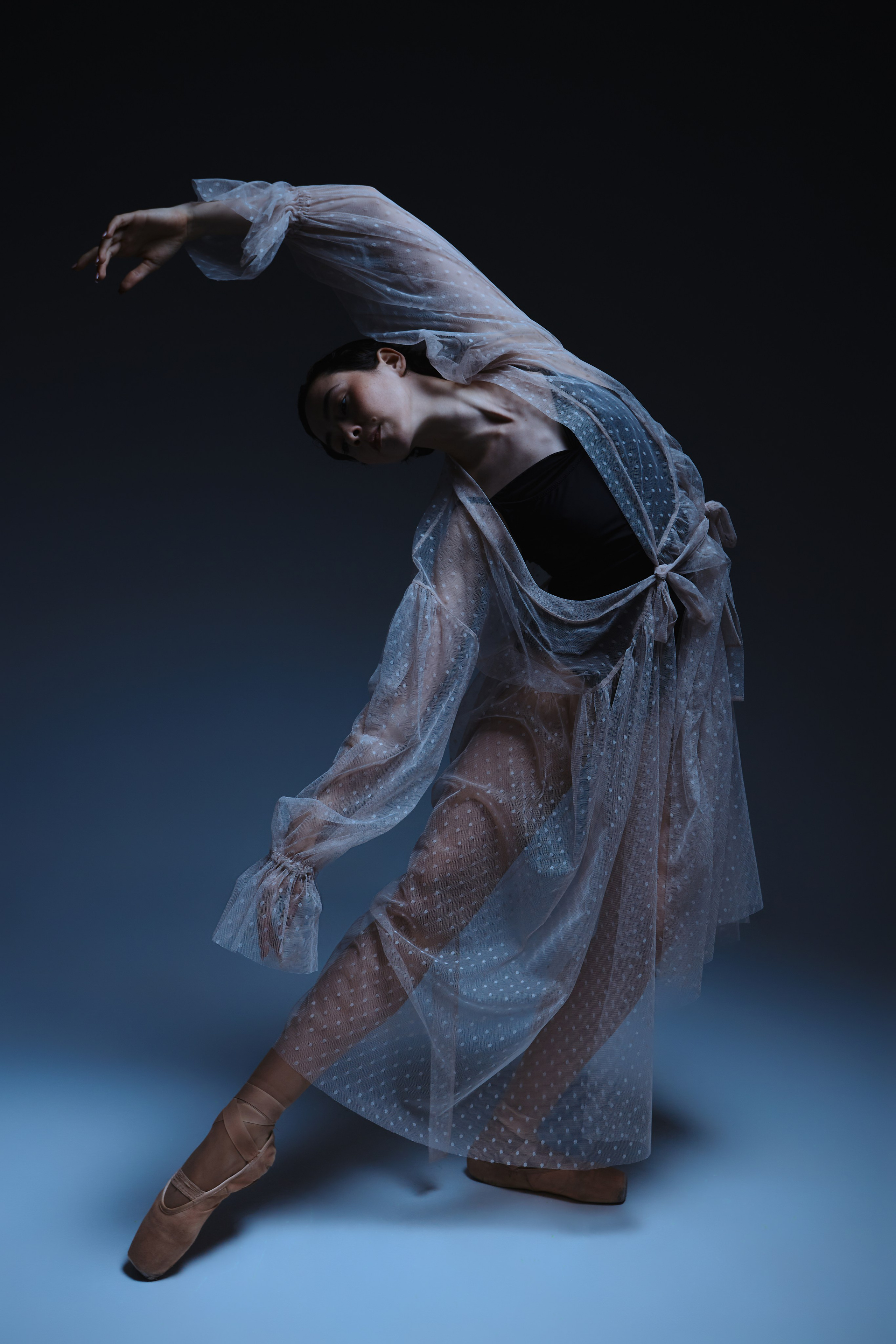 Фотосессия в образе балерины в платье сетка СИНИОКО. Одежда из Санкт-Петербурга СИНИОКО