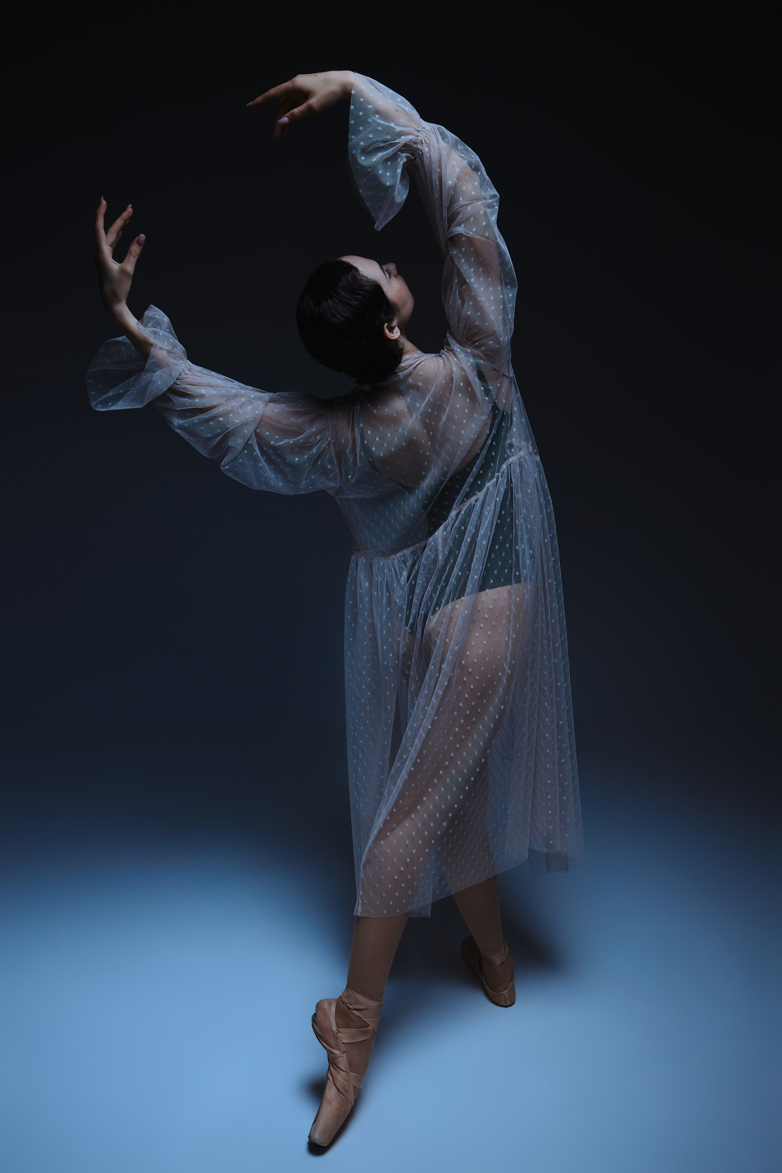 Фотосессия в образе балерины в платье сетка СИНИОКО. Одежда из Санкт-Петербурга СИНИОКО