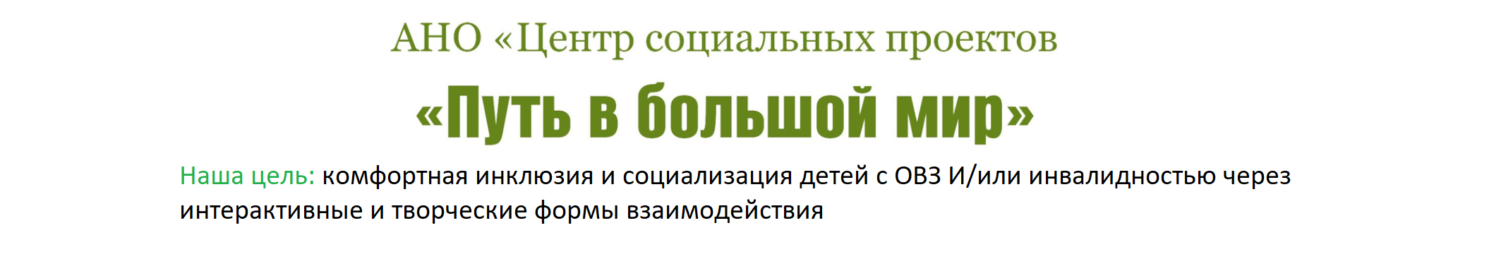 АНО «Центра социальных проектов «Путь в большой мир»