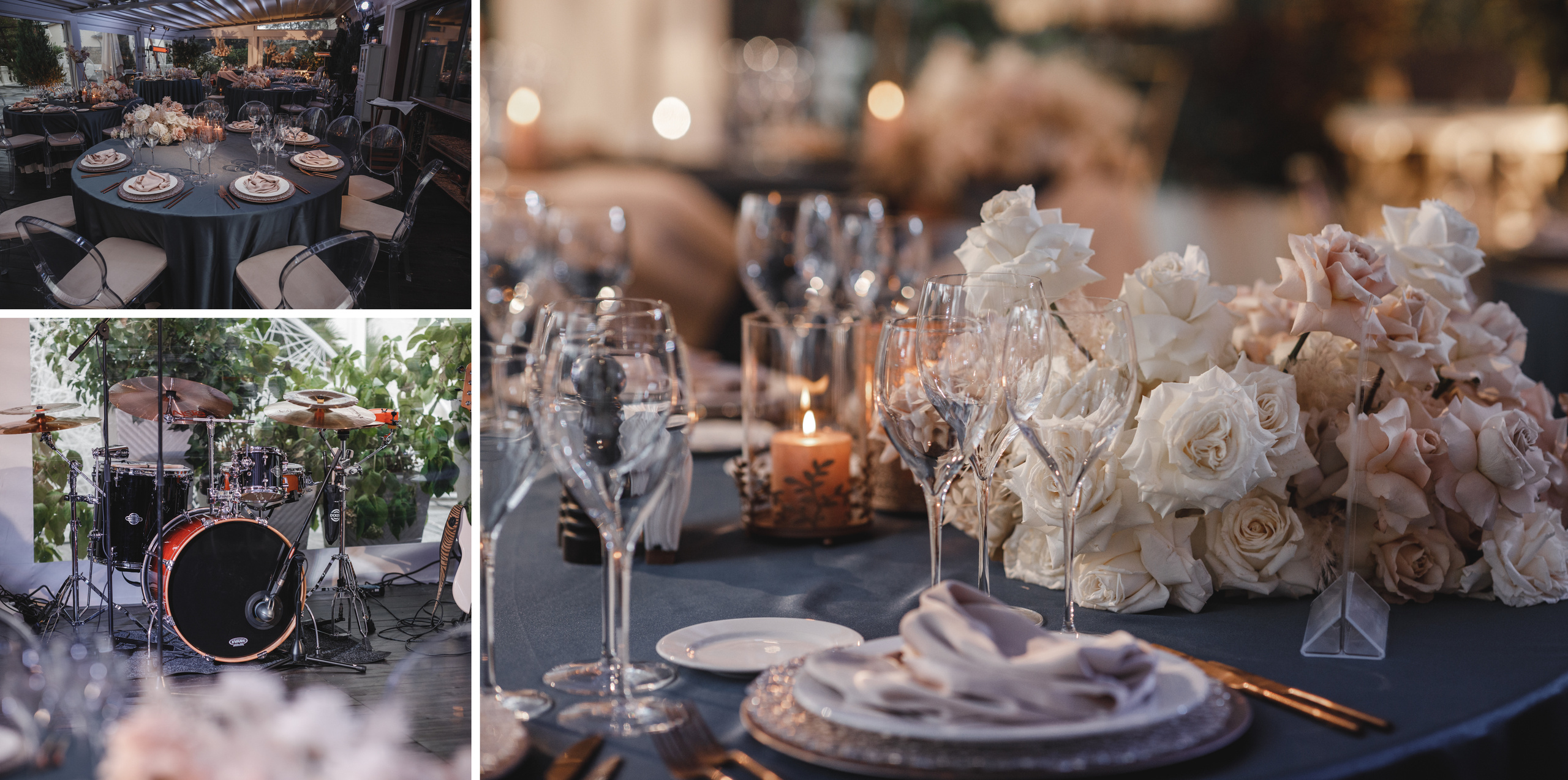 Красиво украшенный для свадьбы ресторан