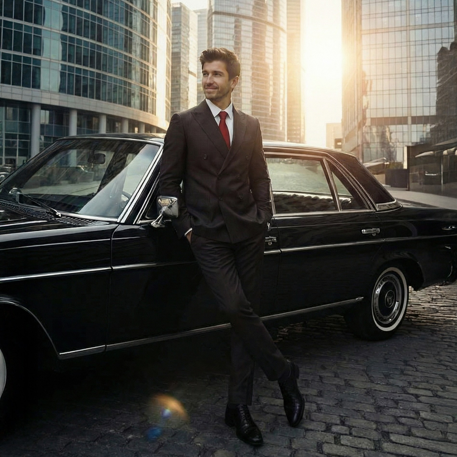 Имиджевая бизнес-съемка: мужчина в костюме на фоне Москва-Сити.