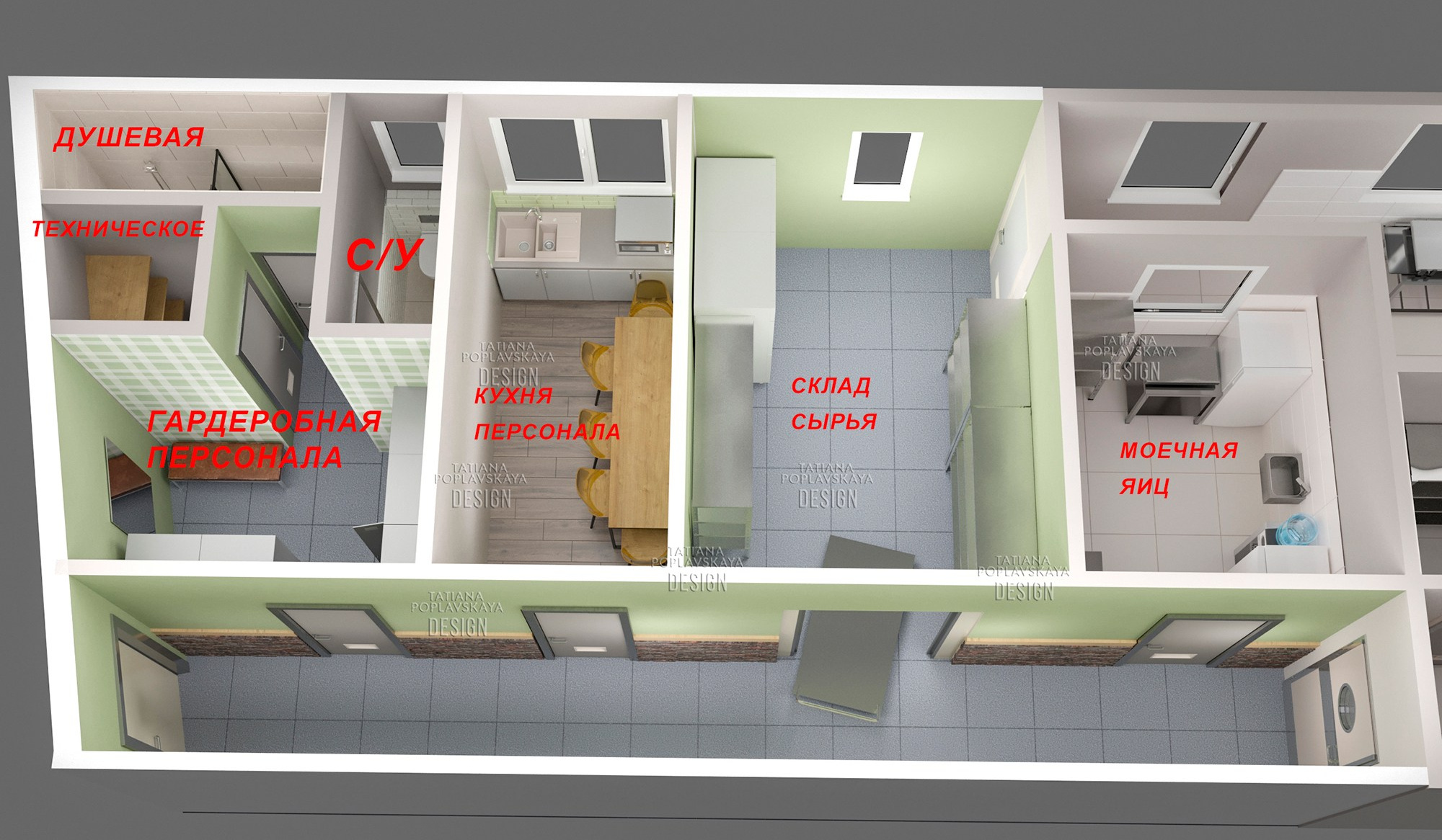 Дизайн-проект кондитерского цеха в Сочи. Интерьерный дизайнер в Сочи Поплавская Татьяна. Проектирование интерьеров и организация процесса ремонта