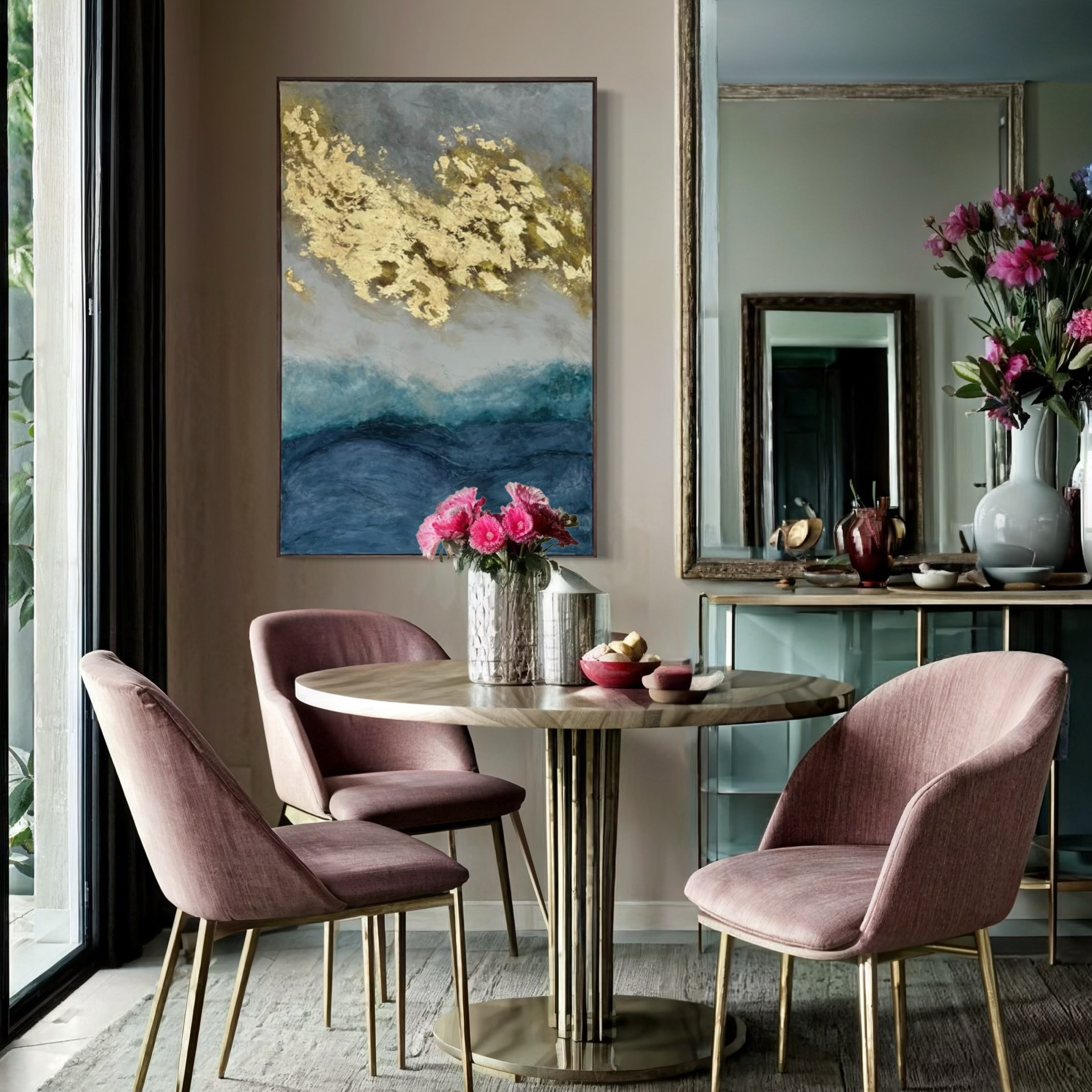 океан, глубина, золото, роскошь, текстура, динамика, энергия, эпоксидная смола, поталь, контраст, интерьерная живопись.