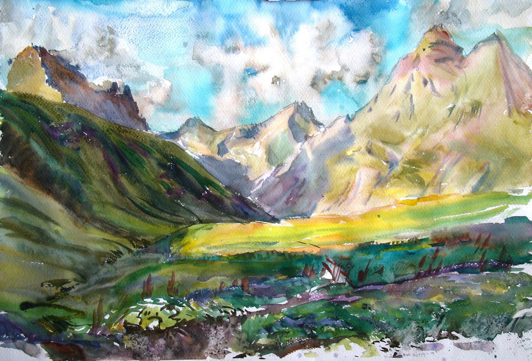 «Закат в горах». Свет акварели Галины Поплавской