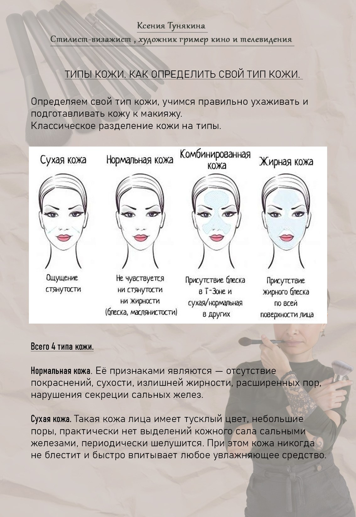 Классическое разделение кожи на типы и Классификация типов кожи по Лесли Бауманн. Свадебный стилист Москва